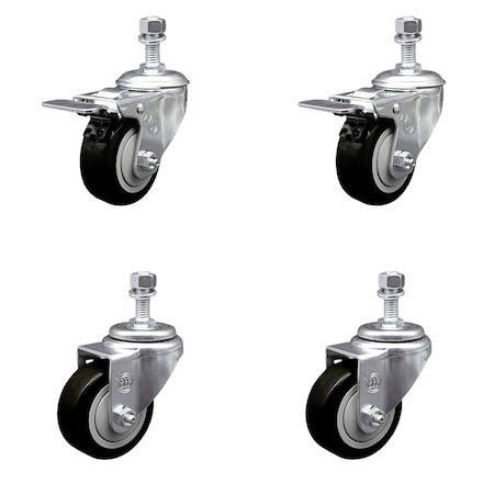 Service Caster 3.5 Inch Black Polyurethane Swivel 1/2 Inch Stem Caster Total Lock Brake SCC, 2PK SCC-TSTTL20S3514-PPUB-BLK-121315-2S2